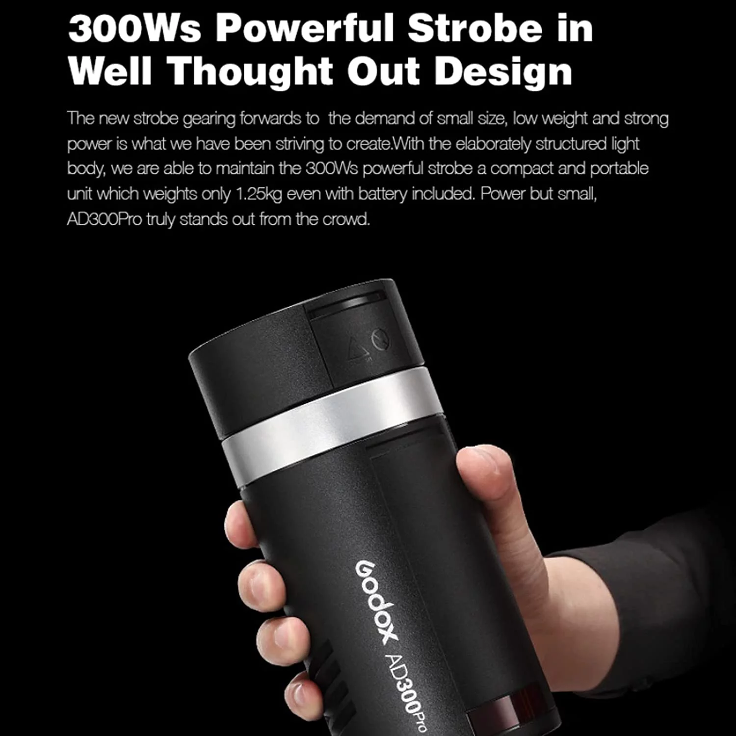 GODOX AD300 Pro 300W TTL Outdoor Flash 2.4G 1/8000s 2600mAh 0.01-1.5s Recycle Time 320 Full Power 12W Bi-Color Modeling LED for Cameras with S2 Bracket