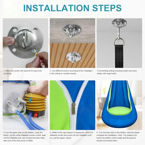 Kids Pod Swing Seat, BITIWEND Hammock Chair Swing with Inflatable Pillow, Hanging Hammock Chair Sensory Swing Chair with Pocket for Indoor & Outdoor (Max 176Lbs)