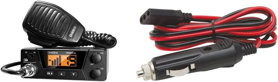 Uniden PRO505XL 40-Channel CB Radio + RoadPro RPPS-220 Platinum Series 12V 3-Pin Plug Fused Replacement CB Power Cord