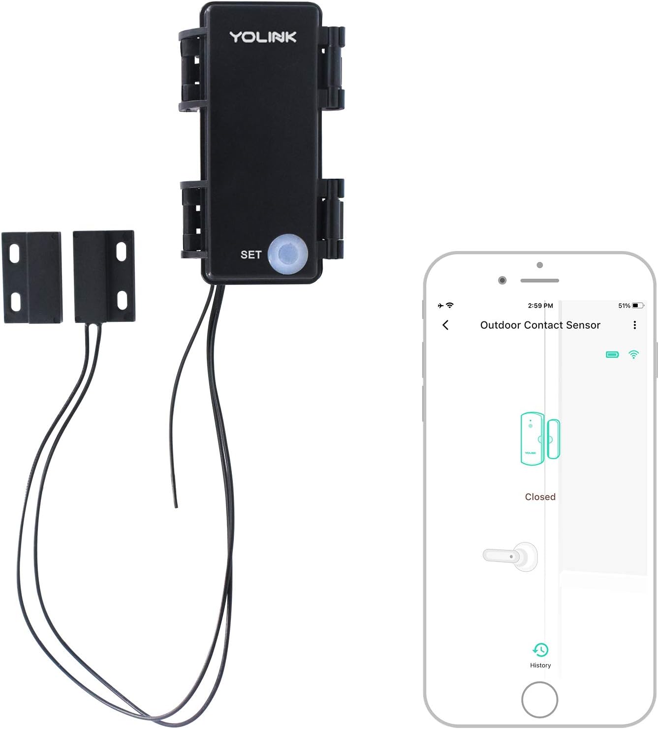YoLink Outdoor Contact Sensor, LoRa 1/4 Mile World's Longest Range Smart Door Sensor, Universal Contact Sensor, Alexa, IFTTT, IP63 Waterproof for Indoor/Outdoor, App Notifications - Hub Required