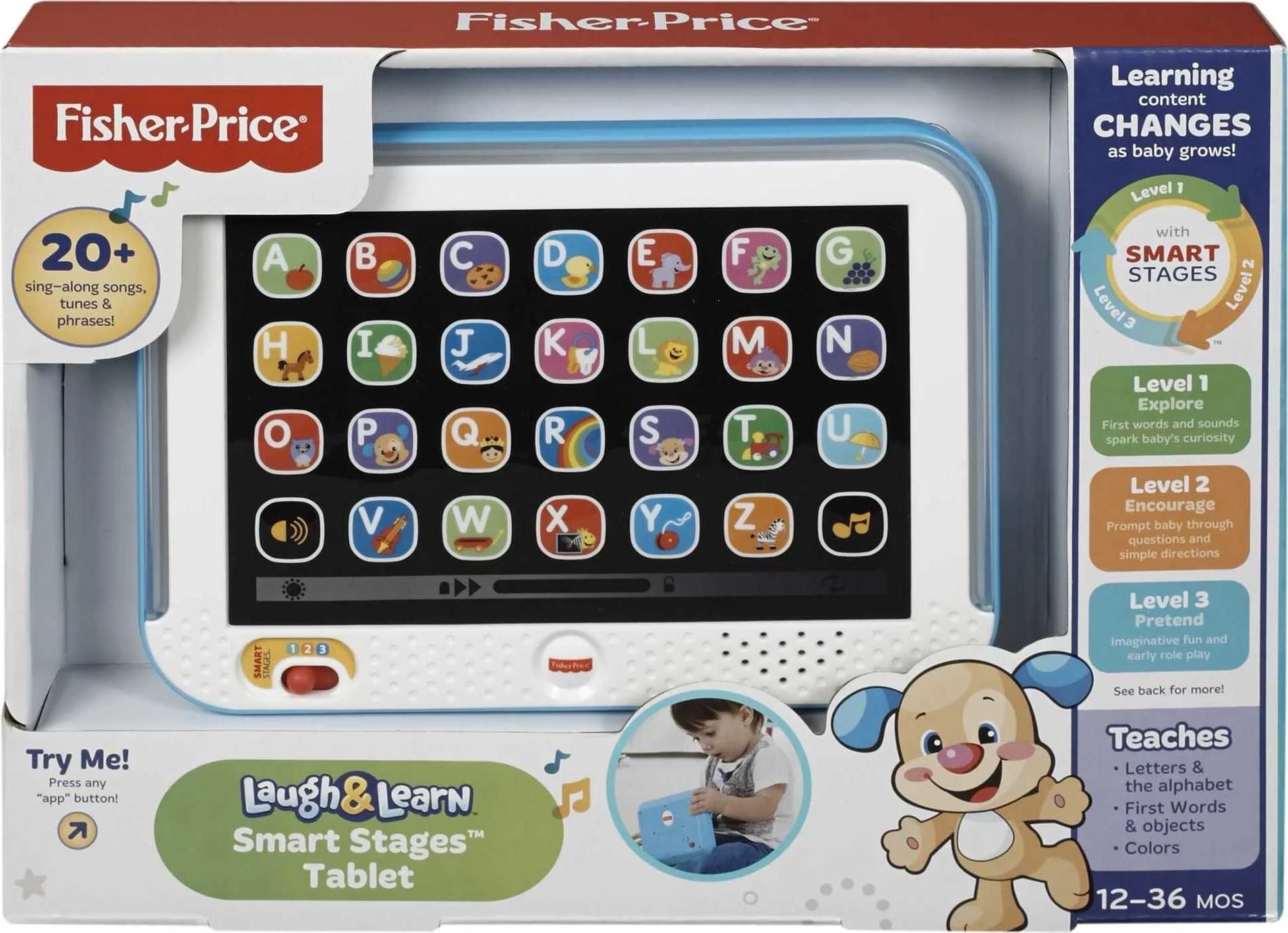 Fisher-Price Pretend Tablet Learning Toy with Lights and Music, Baby and Toddler Toy, Blue