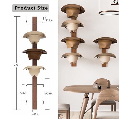 Cowboy Hat Rack - 6 Pieces Western Cowboy Hat Rack, Rustic Black Metal and Natural Wooden Board Cowboy Hat Rack for Wall