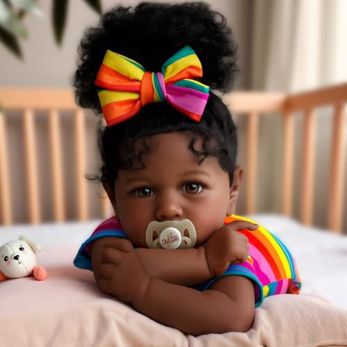 JIZHI Reborn Baby Dolls Black - Lifelike Soft Body African American Realistic-Newborn Girl Doll 20 Inch Best Birthday Gift Set and Toy Accessories Gift for Kids Age 3