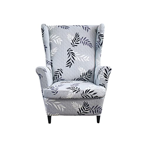 Eco-Ancheng Wingback Chair Slipcover 2 Piece Slipcovers for Wingback Chairs Jacquard Wingback Chair Covers Washable Furniture Protector with Elastic Bottom for Living Room Wingback Chairs