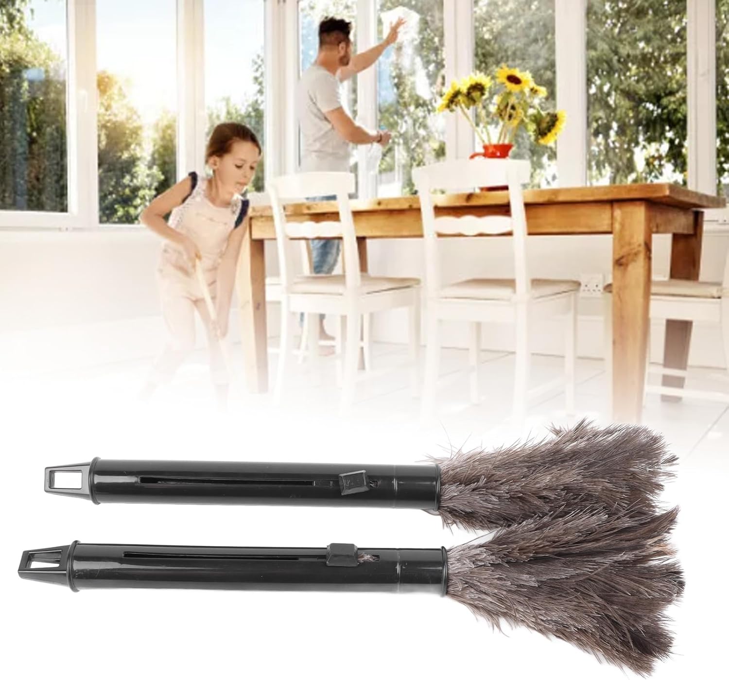 Ostrich Feather Duster,Retractable Ostrich Feather Duster for Cleaning,Extendable Feather Duster Used for Home Cleaning Ceilings Furniture Fans Reusable Eco-Friendly Handheld Cleaning Supplies