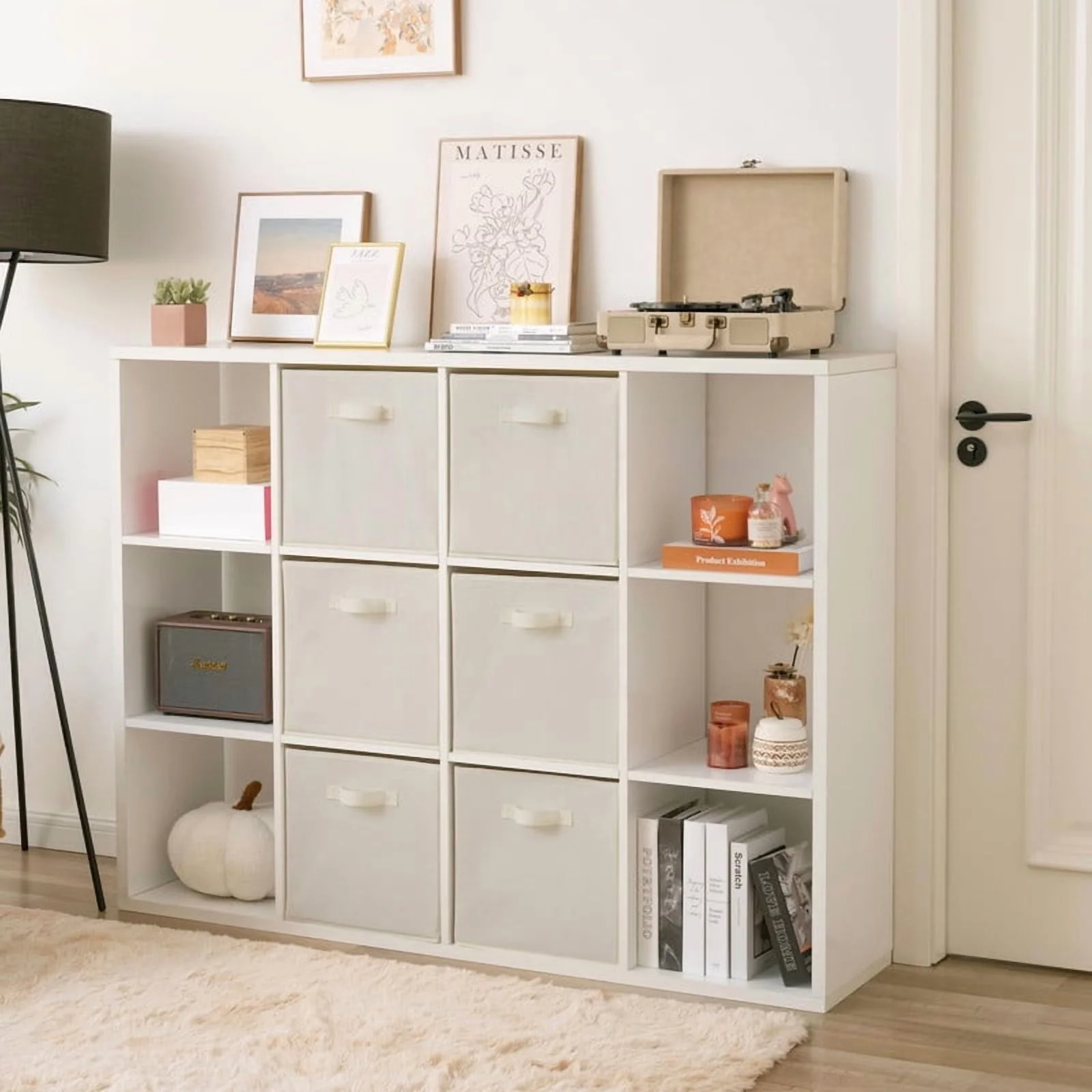 13 Inch Fabric Storage Cubes - Sturdy Collapsible Storage Bins & Handle，Storage Organizer for Organizing, Beige Storage Baskets, 6-Pack