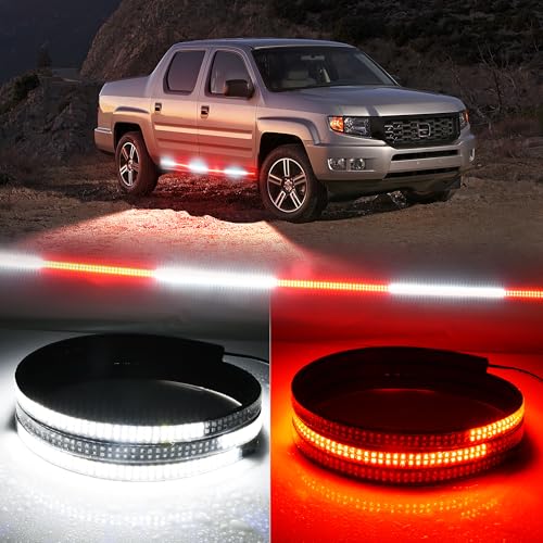MICTUNING 2PCS 70 inch Running Board Lights 1152 LED Sequential Emergency Strobe Lights Strip Red White Safety Warning Flashing Light Flexible Hazard Light Bar for Trucks Pickup Trailer