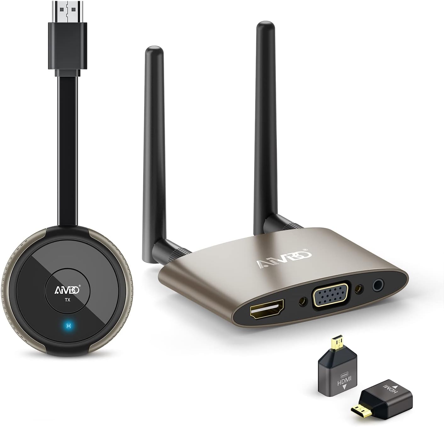Wireless HDMI Transmitter and Receiver 4K, AIMIBO 5G HDMI Wireless Extender Kit, 164FT/50M VGA Dual Screen Casting Video Audio from PC/Laptop/Camera/Blu-ray/Netfix/TikTok to Monitor/Projector/HDTV