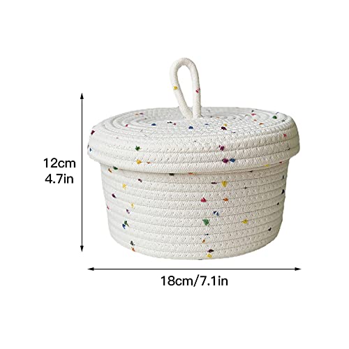 Cotton Rope Storage Basket with Lid Round Basket Small Woven Basket with Lid Decorative Woven Baskets for Organizing for Home Storage, Living Room(18x12cm)