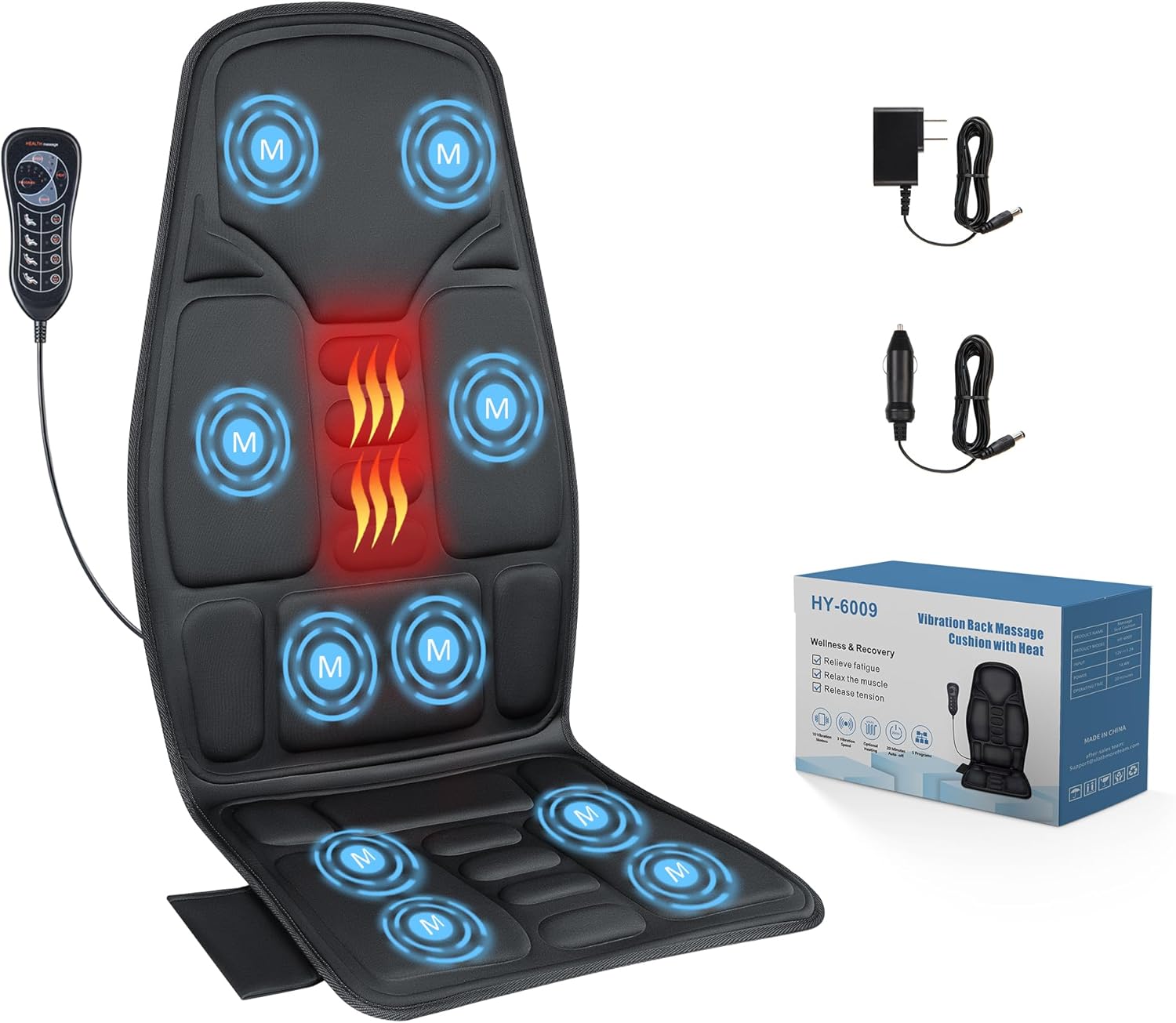 SLOTHMORE Back Massage Chair Pad, Back Massager with Heat, Deep Tissue Vibration Seat Massage Cushion, Chair Massager with 10 Vibration Motors, Seat Cushion Massager for Back Pain Relief