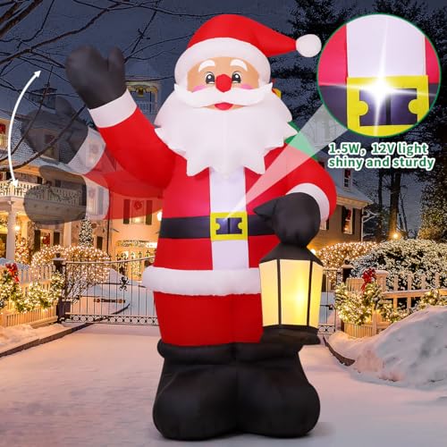 COMIN 8 FT Christmas Inflatables Outdoor Decorations Inflatable Waving Santa Clauss with Built-in LEDs for Yard Party Lawn Decor