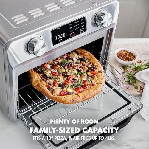 GreenPan Bistro Matte Black 9-in-1 Air Fry Oven, Nonstick Baking Pan, Stainless Steel Rack, and Basket, Fast Heating, Multifunction Presets, Cool-Touch Handle, PFAS-Free, Easy Cleanup Crumb Tray