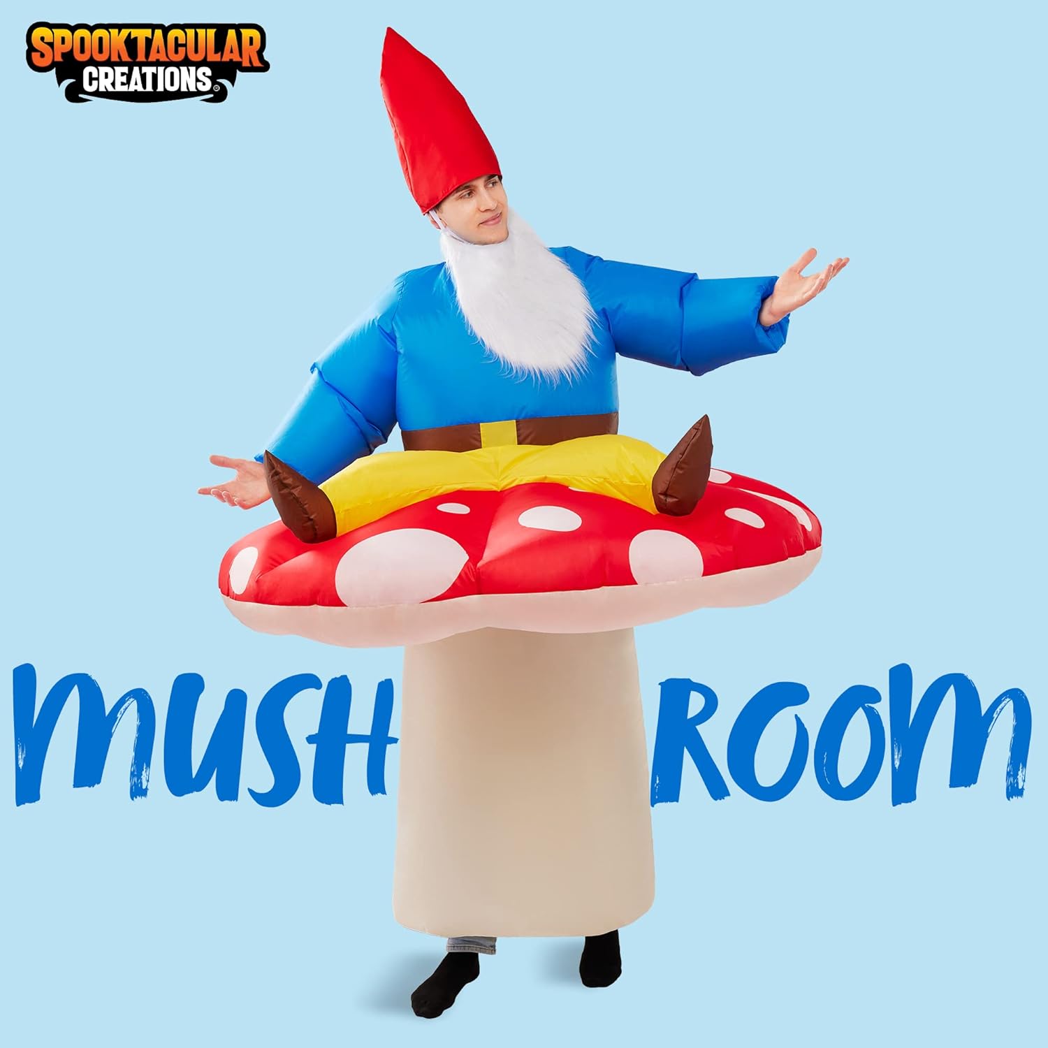 Spooktacular Creations Inflatable Costume for Adults, Full Body Mushroom Air Blow Up Costumes, Lazy Dwarf with Hat and Beard for Halloween Costume Parties
