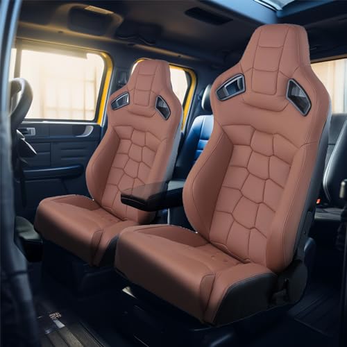 2 Pieces Racing Seats, Universal PVC Leather Bucket Seats with Dual Lock Sliders for Front-Back Adjustment - Automotive Racing Seats for Cars, Black