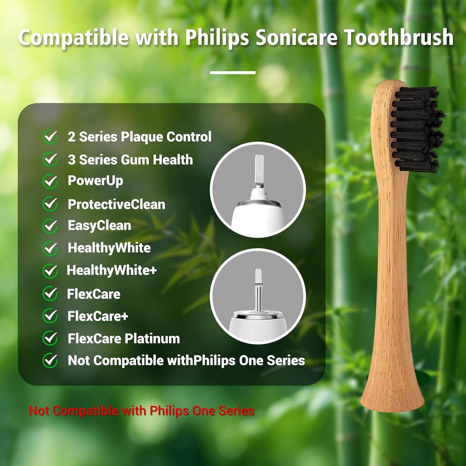 Bamboo Electric Toothbrush, 5 Cleaning Modes Sonic Toothbrush-Newly &Bamboo Electric Toothbrush Replacement Heads with Plant-Based Bristle Compatible with Philips Sonicare 4 Pack