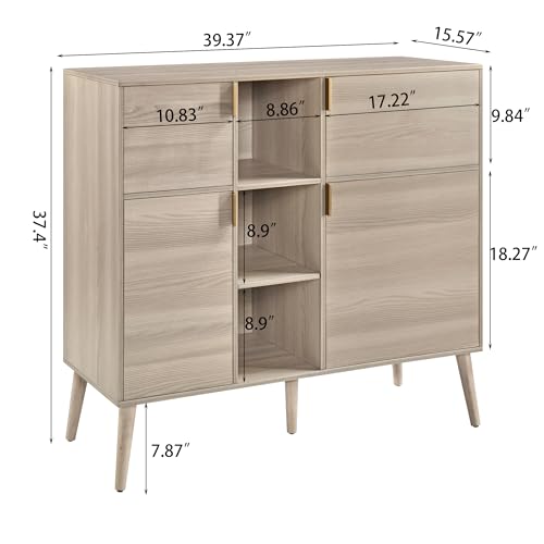 Storage Cabinet with Doors and Shelves, Pantry Cabinet Cupboard w/4 Doors 3 Open Shelves, Freestanding Sideboard Buffet Cabinet Floor Cabinet for Kitchen Laundry Utility Room