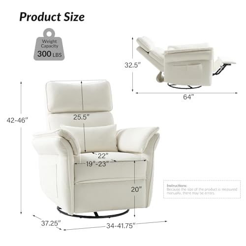 HULALA HOME Glider Recliner Nursery Chair with Adjustable Armrests & Headrest, Modern Power Recliner with USB Port & Storage Bags, Swivel Rocker Recliner for Nursing Room Bedroom, Grey
