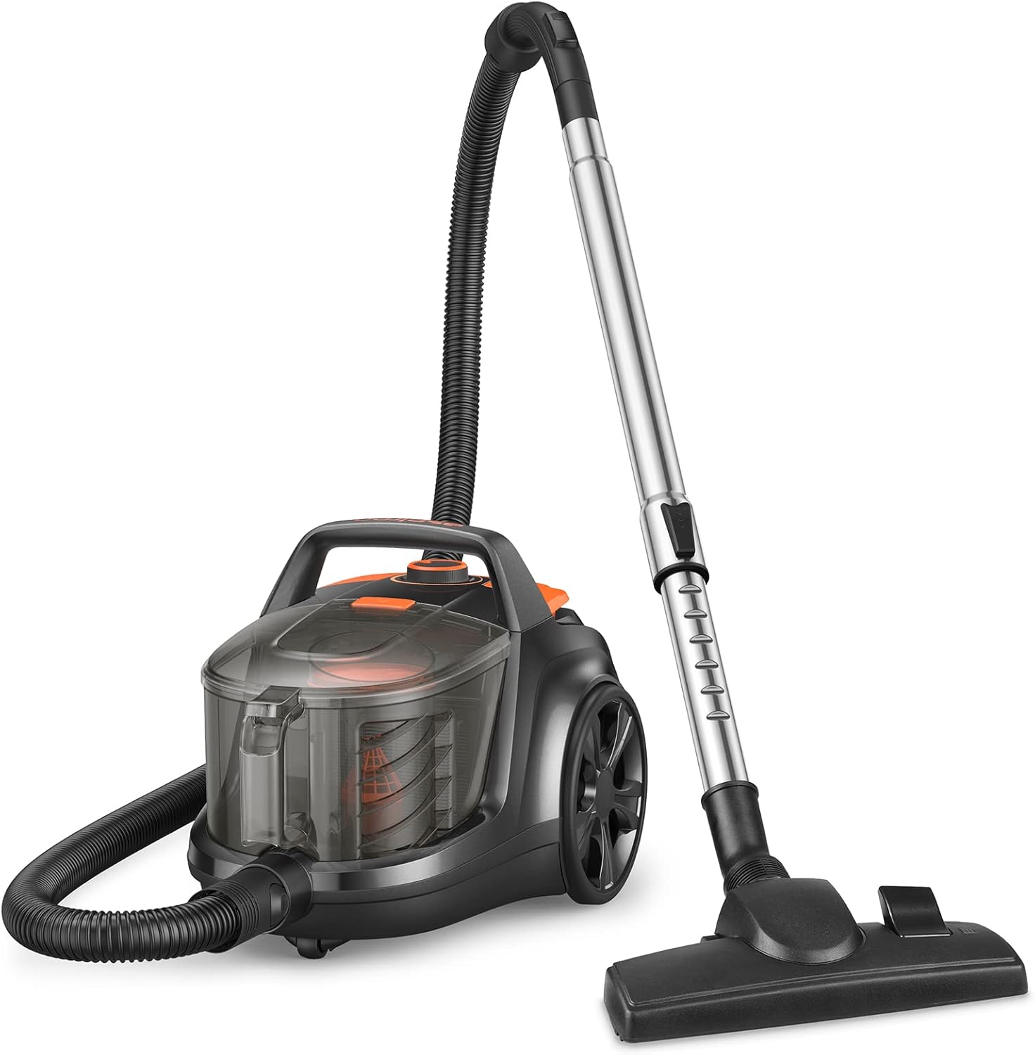 Aspiron Canister Vacuum Cleaner, Lightweight Cyclonic Bagless Vacuum Cleaner, 3.7QT Corded Vacuum with HEPA Filter, 5 Brushes, Automatic Cord Rewind, Variable Speed for Carpets, Hard Floors, Hardwood