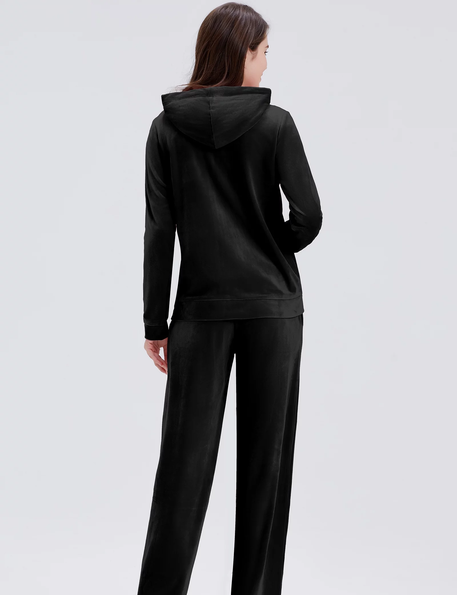 ROYAL MATRIX Women's Velour Sweatsuits - 2 Pieces Velvet Tracksuits Long Sleeve Full Zip Outfits Hoodie & Sweatpants Sets (Black, XL)