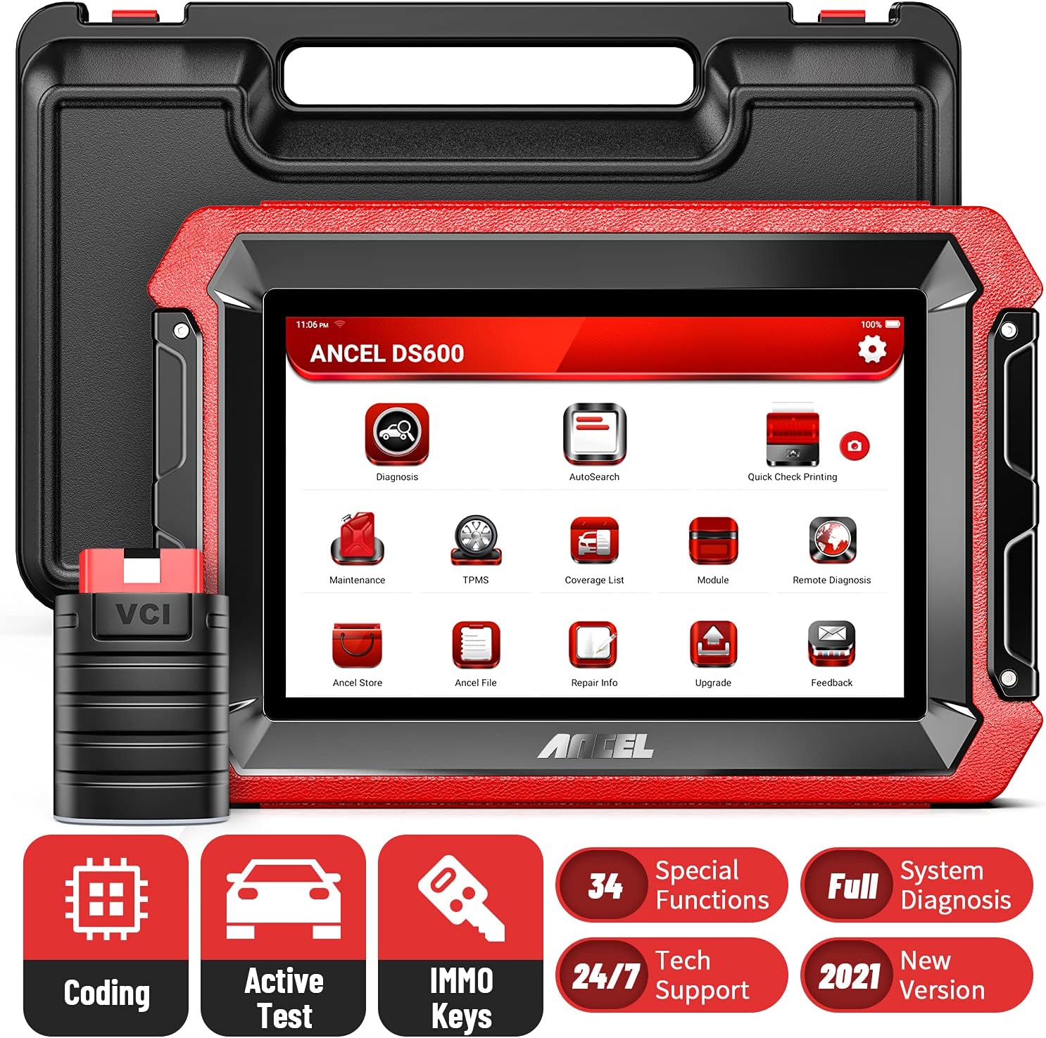 Ancel DS600 Bidirectional Scan Tool, OE-Level OBD2 All System Car Diagnostic Scaner, 34+ Services Code Reader, ECU Coding, Key Programmer, ABS Bleed/Oil Reset/TPMS/DPF/EPB/SAS/AutoVIN-2022 Newest