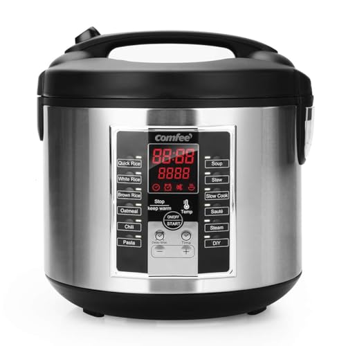 COMFEE' Compact Rice Cooker, 6-in-1 Stainless Steel Multi Cooker, Slow Cooker, Steamer, Saute, and Warmer, 2 QT, 8 Cups Cooked(4 Cups Uncooked), Brown Rice, Quinoa and Oatmeal, 6 One-Touch Programs
