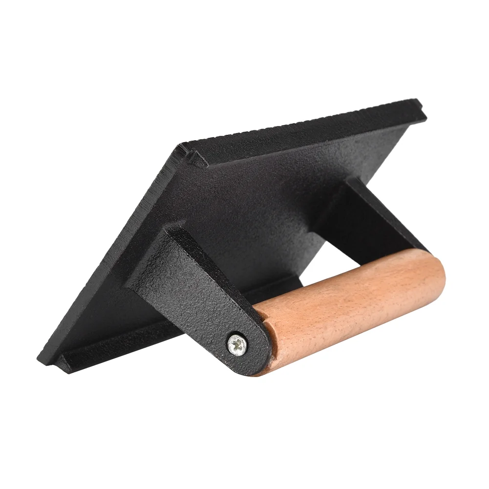 Nikou Steak Press - Commercial Cast Iron Steak Weight Wooden Handle Bacon Grill Hamburger Press cooks faster and does not curl