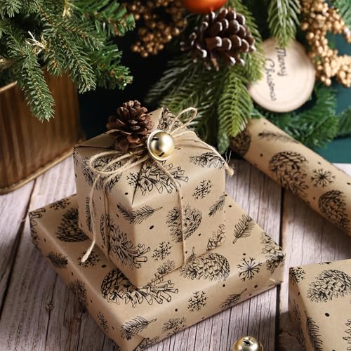 RUSPEPA Christmas Wrapping Paper, Jumbo Roll Kraft Paper - Christmas Tree Design for Holiday Gift Wrap - 30 Inches x 100 Feet