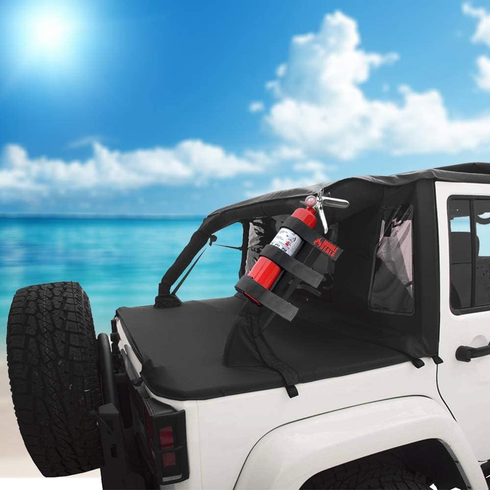 Dry Chemical 2.5 Pounds lbs Fire Extinguisher with Vehicle Bracket and Mobile Deals Adjustable Roll Bar Holder Mount compatible with Jeep Wrangler Unlimited, CJ, JK, TJ - Durable Strap Pack of 2