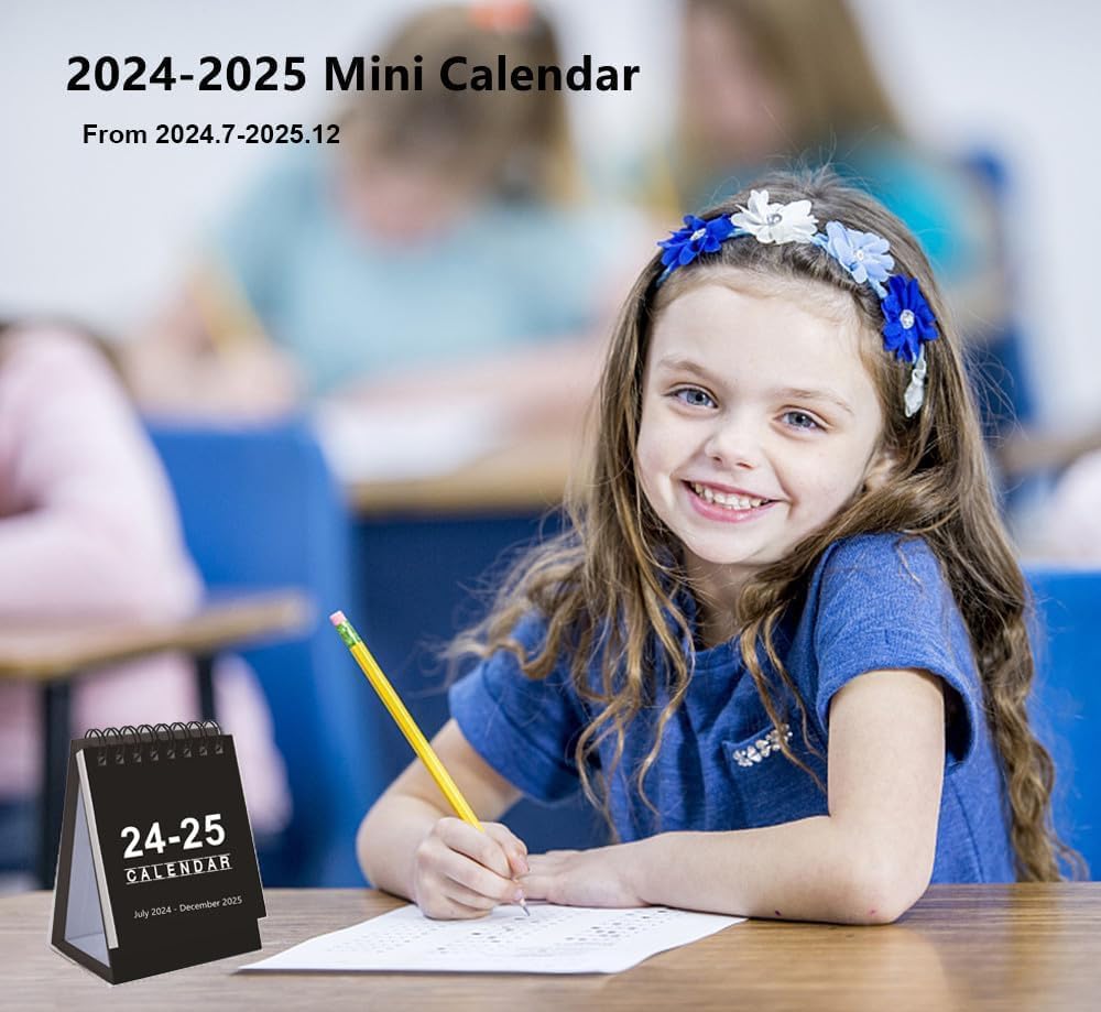 Mini Desk Stand Calendar 2024-2025,Small Desktop Calendar,Jul.2024 to December. 2025 Standing Spiral Mini Calendar 4.2