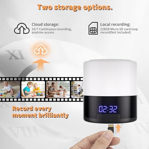 Spy Camera Hidden Camera Bluetooth Speaker, Hidden Spy Camera with Video, 1080P Nanny Cam Hidden Camera with 180°Rotating Lens, WiFi Hidden Camera Clock Night Light with Night Vision, Motion Detection