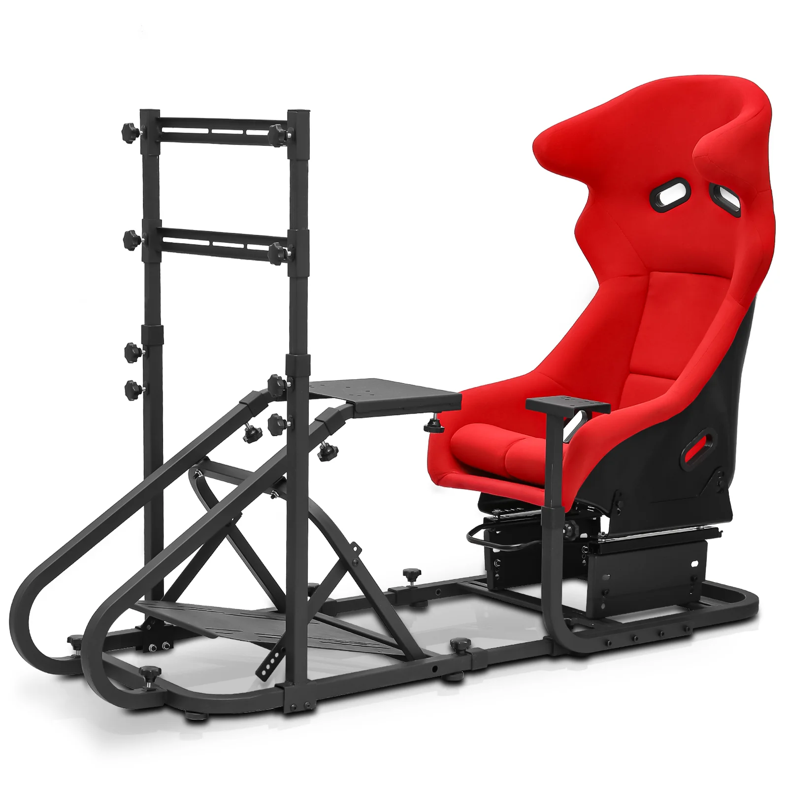 MoNiBloom Racing Steering Wheel Stand with Racing Seat, Driving Simulator Seat with Adjustable Slide, Simulator Cockpit Fit for Logitech G25, G27, G29, G920, PS5 Xbox, Red