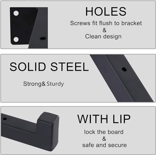 Floating Shelf Brackets, 6 Pcs Heavy Duty Wall Mounted Shelf Brackets, 8 Inch Black Industrial Iron Square Brackets, Industrial Metal Shelf Supports, Hanging Shelving Supports with Lip