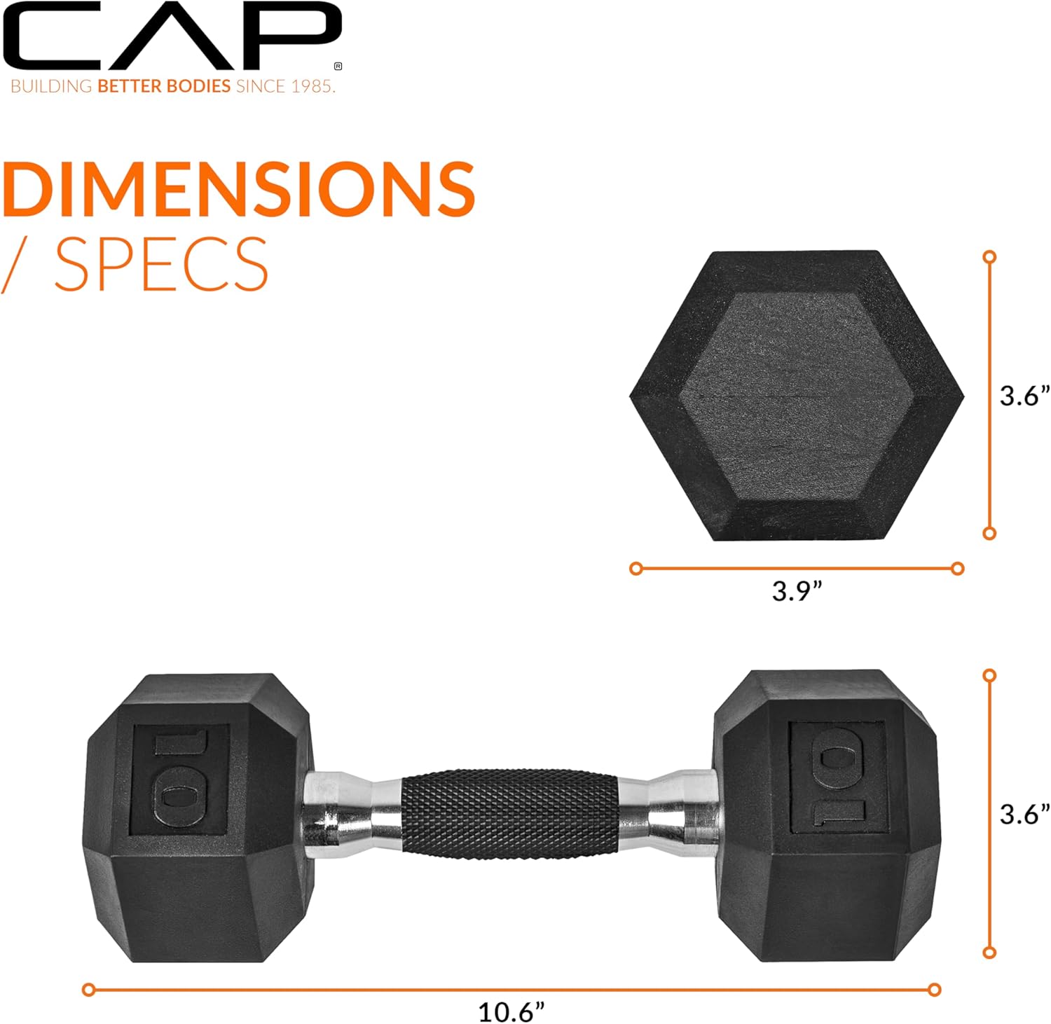 CAP Barbell Coated Dumbbell Weights with Padded Grip 10-Pound, Single