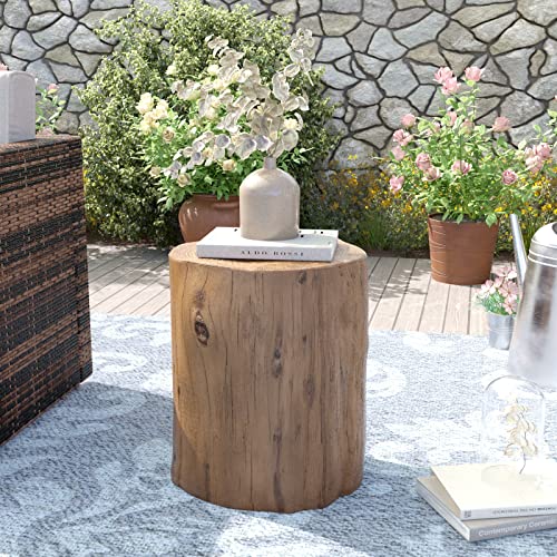 AQUILLA Rustic Stump Side Table, Light Grey Wood-Look End Table, Stump Accent Side Table Stool for Living Room