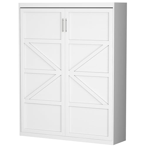 ROOMTEC Twin Size Murphy Wall Bed, White, Space-Saving Furniture Bed Frame for Bed Room,Guest Room,Home Office