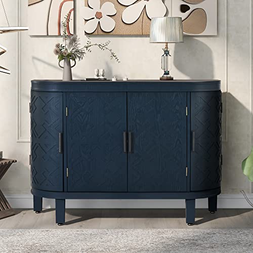 Buffet Cabinet Accent Storage Cabinet Sideboard Wooden Cabinet with Antique Pattern Doors for Hallway, Entryway, Living Room, Bedroom (Grey)