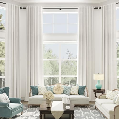 Neutral 204 Inches Long Linen Curtains Light Filtering Back Tab Rod Pocket 2 Story High Ceiling Curtains for Living Room Bedroom, Tall Floor to Ceiling Windows, Custom Made 17 Ft, 1 Panel, Beige