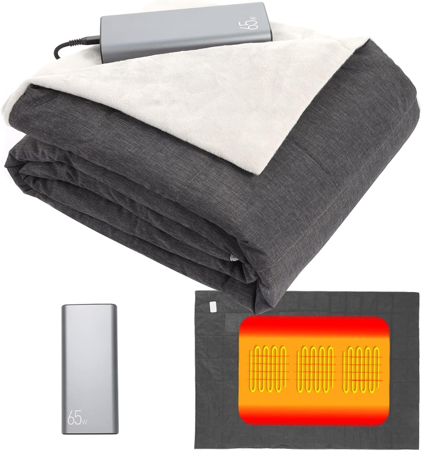 Heated Blanket Battery Operated Portable Outdoor USB Heating Blanket 60”x40” Electric Fleece Throw Blanket with Battery for Adults, Kids,Coldless Warming Throw Blanket for Cold Weather Camping
