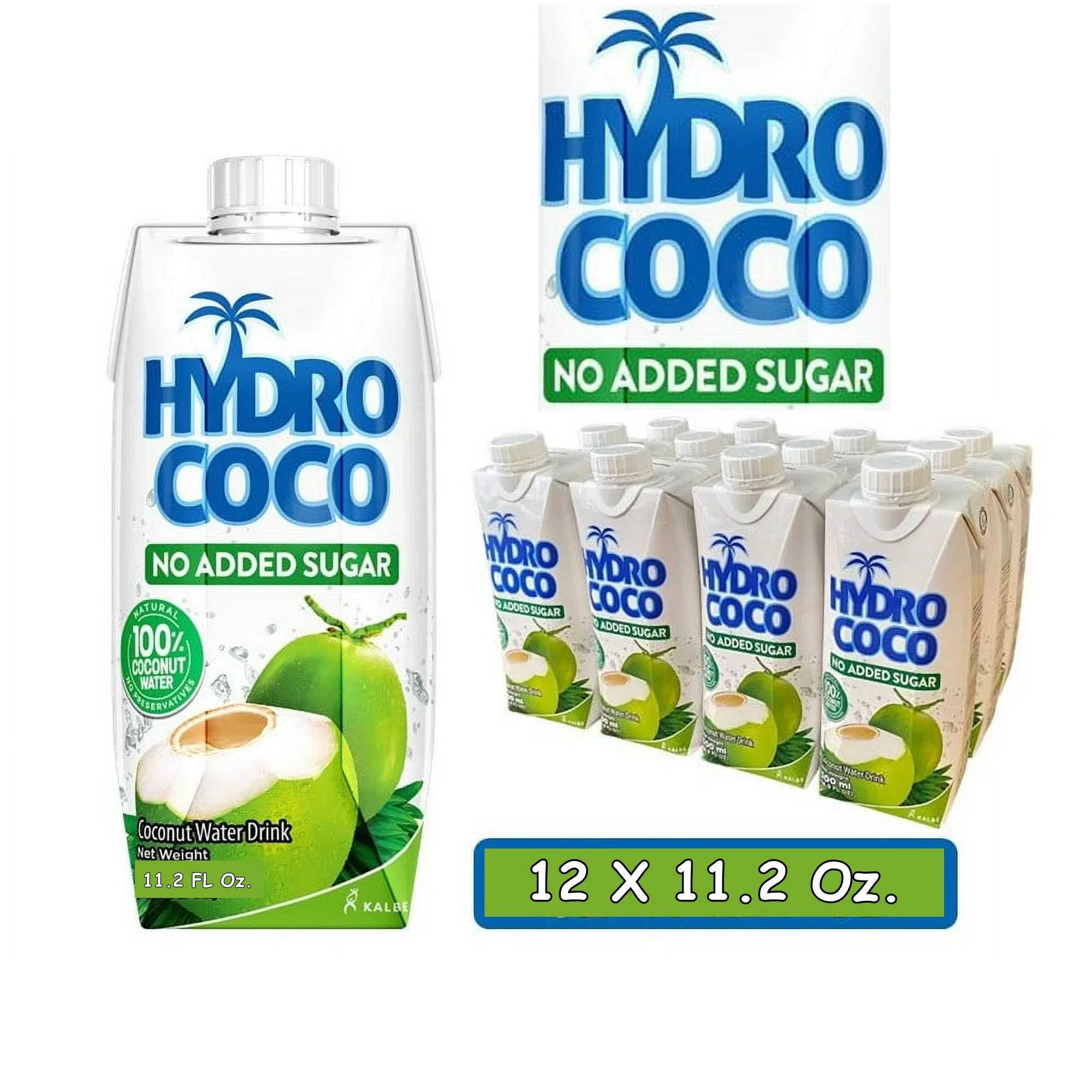 HYDRO COCO 100% Coconut Water NO ADDED SUGAR NO Preservative Fat free Natural Electrolytes And Rich in Minerals 11.2 Ounces (330ml) Pack Of 12