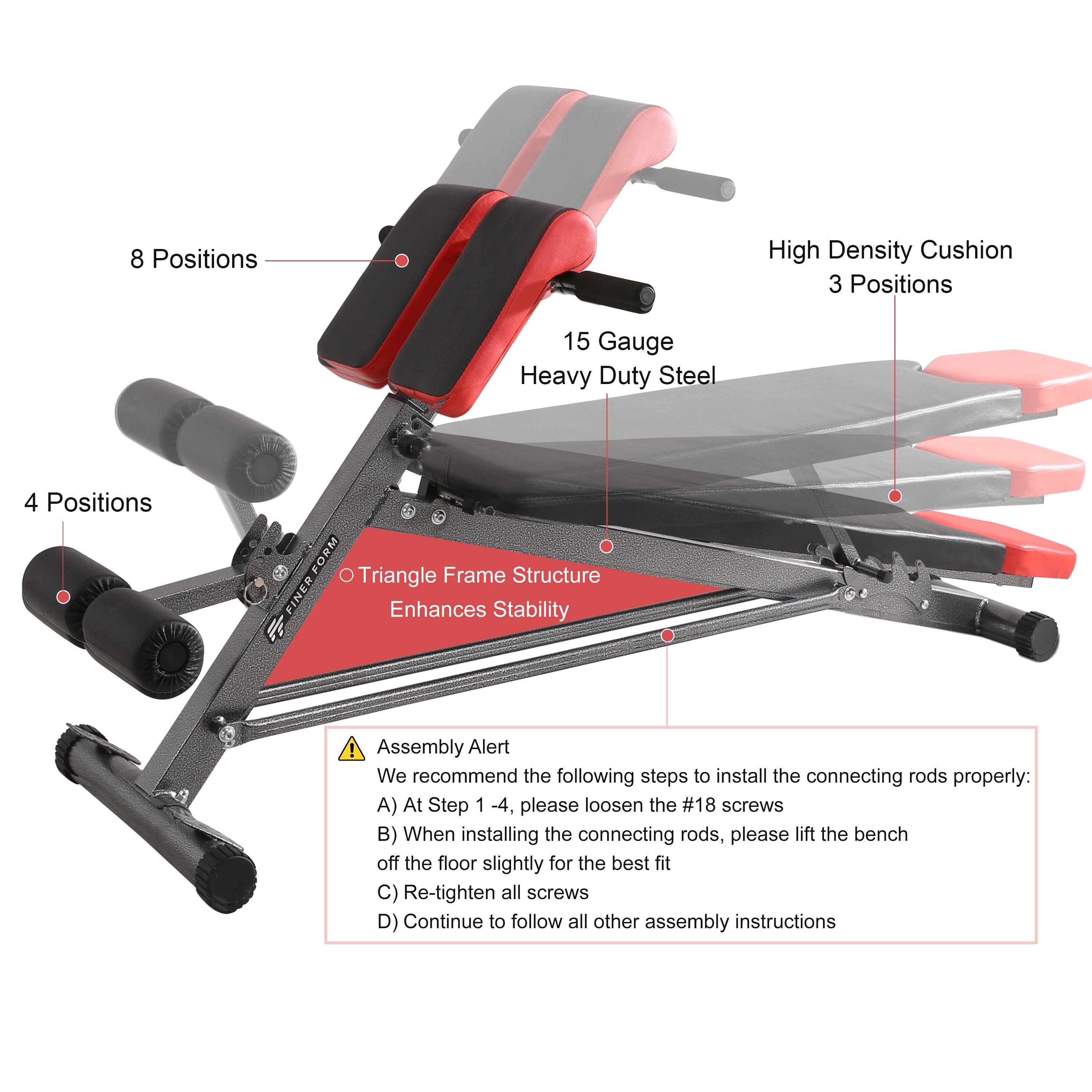 Finer Form Multi-functional Bench for Full All-in-One Body Workout – Hyper Back Extension, Roman Chair, Adjustable AB Sit Up Ben