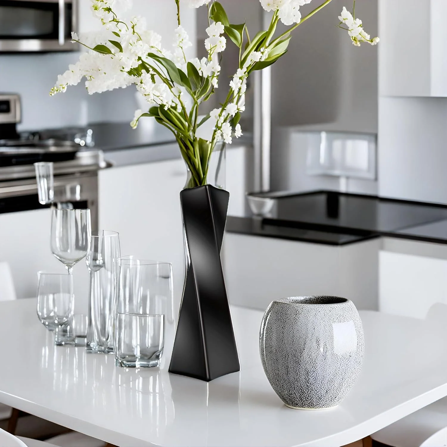 Ceramic Geometric Modern Farmhouse Vase, Black