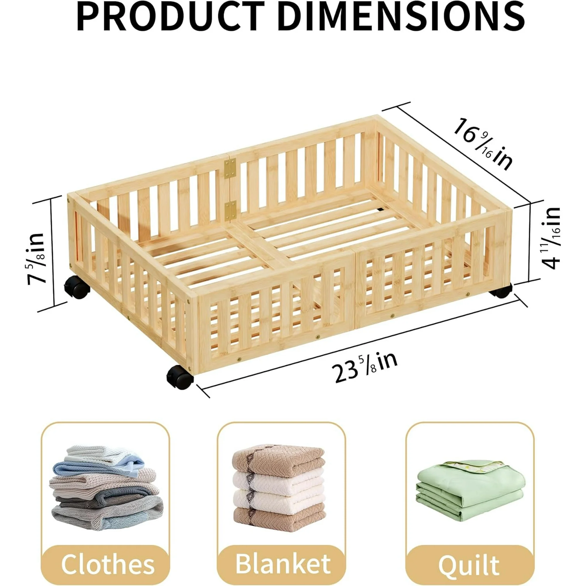 Bamboo Under Bed Storage with Wheels (2-Pack) – Rolling Underbed Shoe Organizer Box for Shoes, Blankets, Toys, Clothes Container Space-Saving Organizer Bins for Bedroom, Closet, Dorm, Nursery