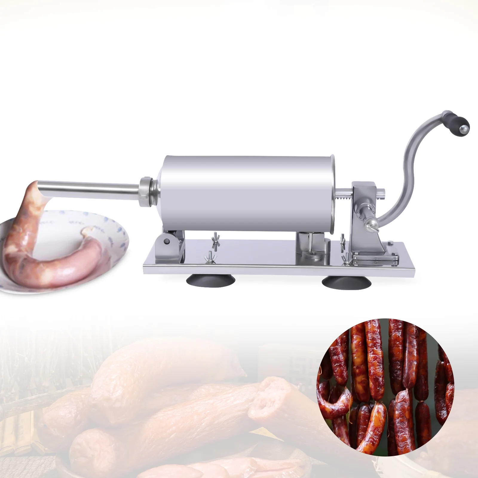Miumaeov Sausage Stuffer Manual Stainless Steel Horizontal Sausage Maker 4L/ 8LBS Meat Filling Kitchen Machine for Home & Commercial Use