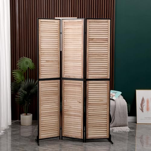 3 Panel 5.9 FT Wooden Room Dividers Privacy Screen Folding Room Dividers Louver Room Separation Indoor Room Divider Wall Freestanding Partition Screen for Home Office Bedroom Bathroom (Wood)