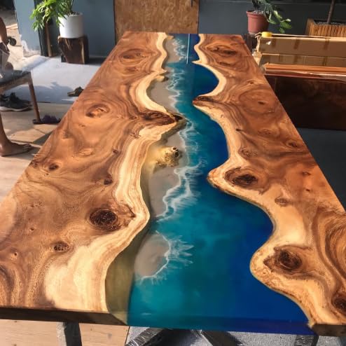 Custom Made Live Edge with River Wave Look Table Epoxy Dining Table Coffee Table End Table Bar Counter Top Living Room Table Wall Art Wooden Table (16.5