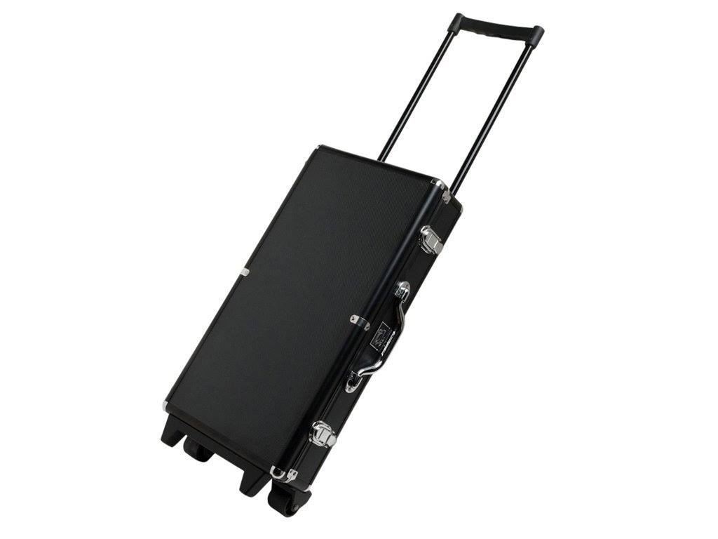 White Swan mAh Jongg - Ivory Tiles - Modern Pusher Arms - Wheeled Aluminum Case - Black