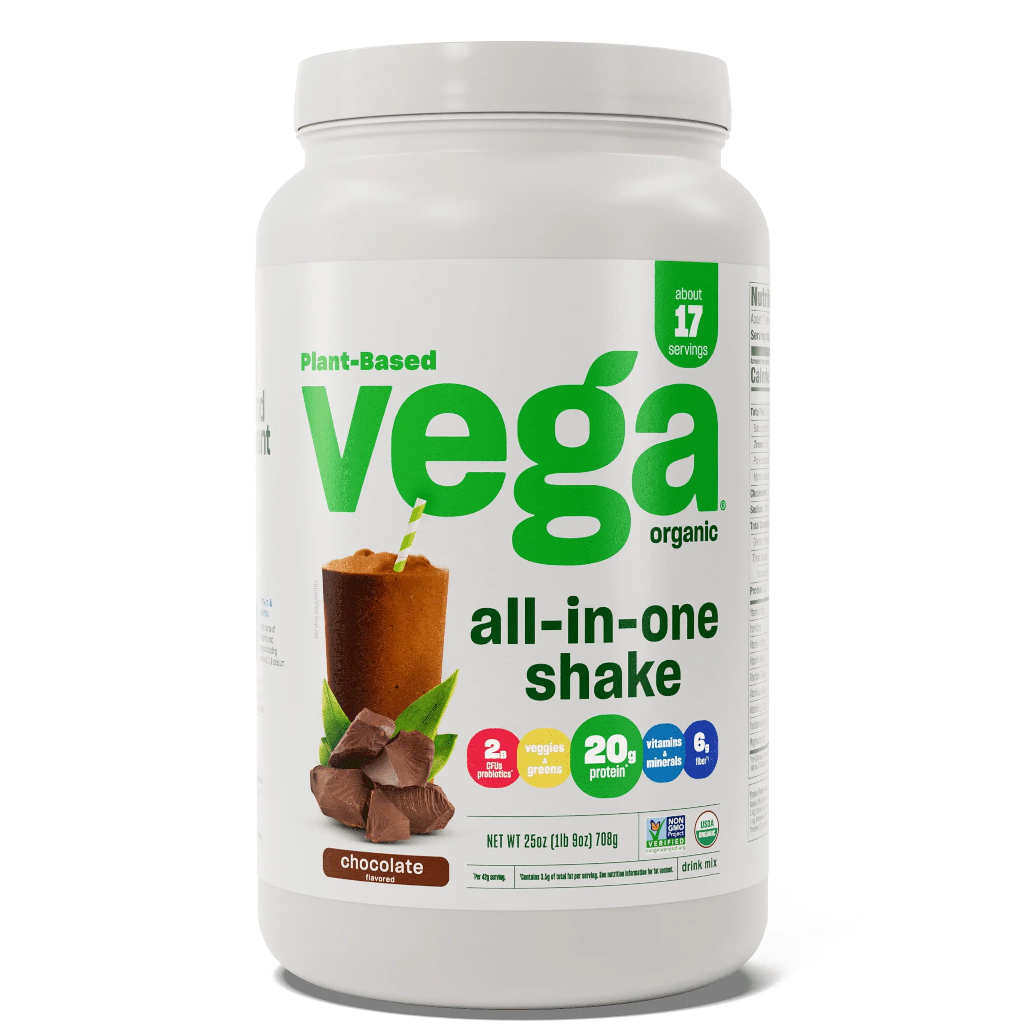 Vega Plant Based Non Dairy Protein Powder, Chocolate, 1.93 Pounds, 19 Servings