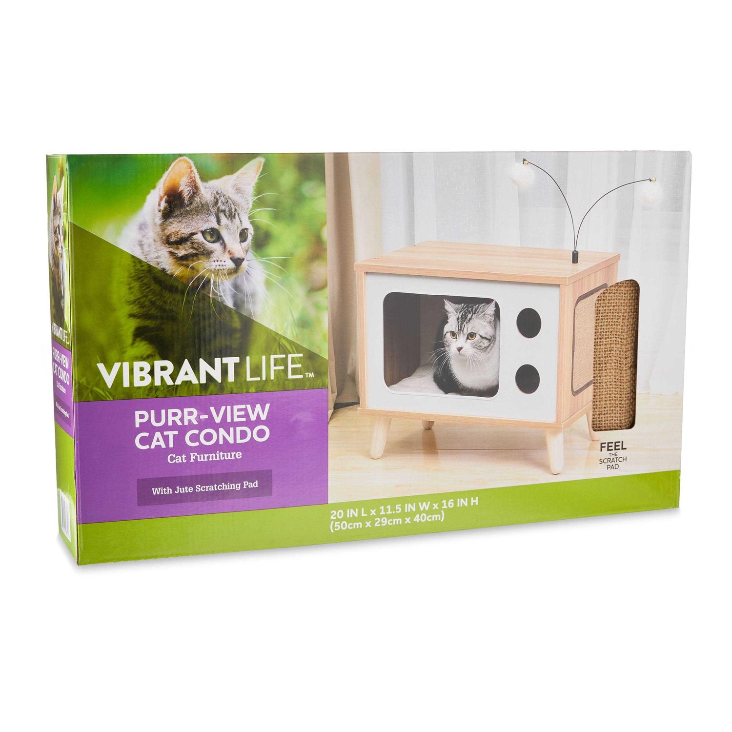 Vibrant Life Purr-View Retro TV Cat Condo with Jute Scratching Pad & Washable Mat - Pet Supplies online store