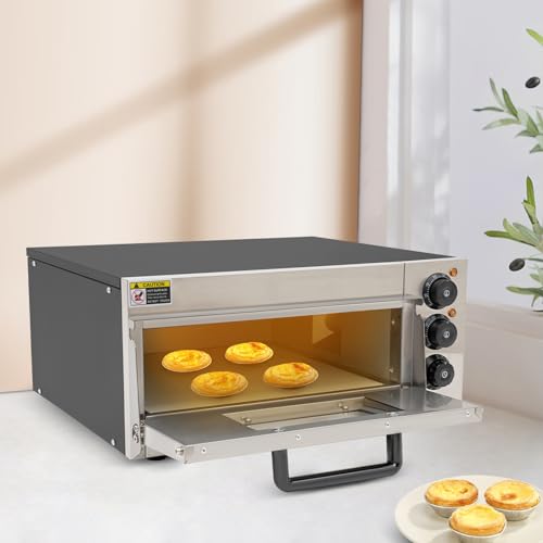 Electric Pizza Oven Countertop Pizza Oven Indoor Commercial Pizza Cooker, Single Deck Layer 1800W Stainless Steel Pizza Maker for Restaurant Home Pretzels Baked, Fits Pizza up to 12