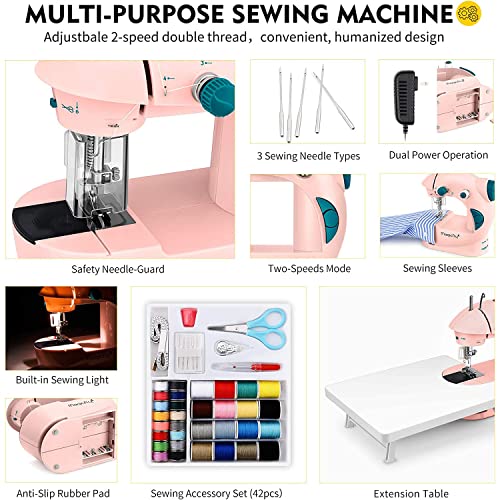 Magicfly Mini Sewing Machine for Beginner, Dual Speed Portable Machine with Extension Table, Light, Sewing Kit for Household, Travel